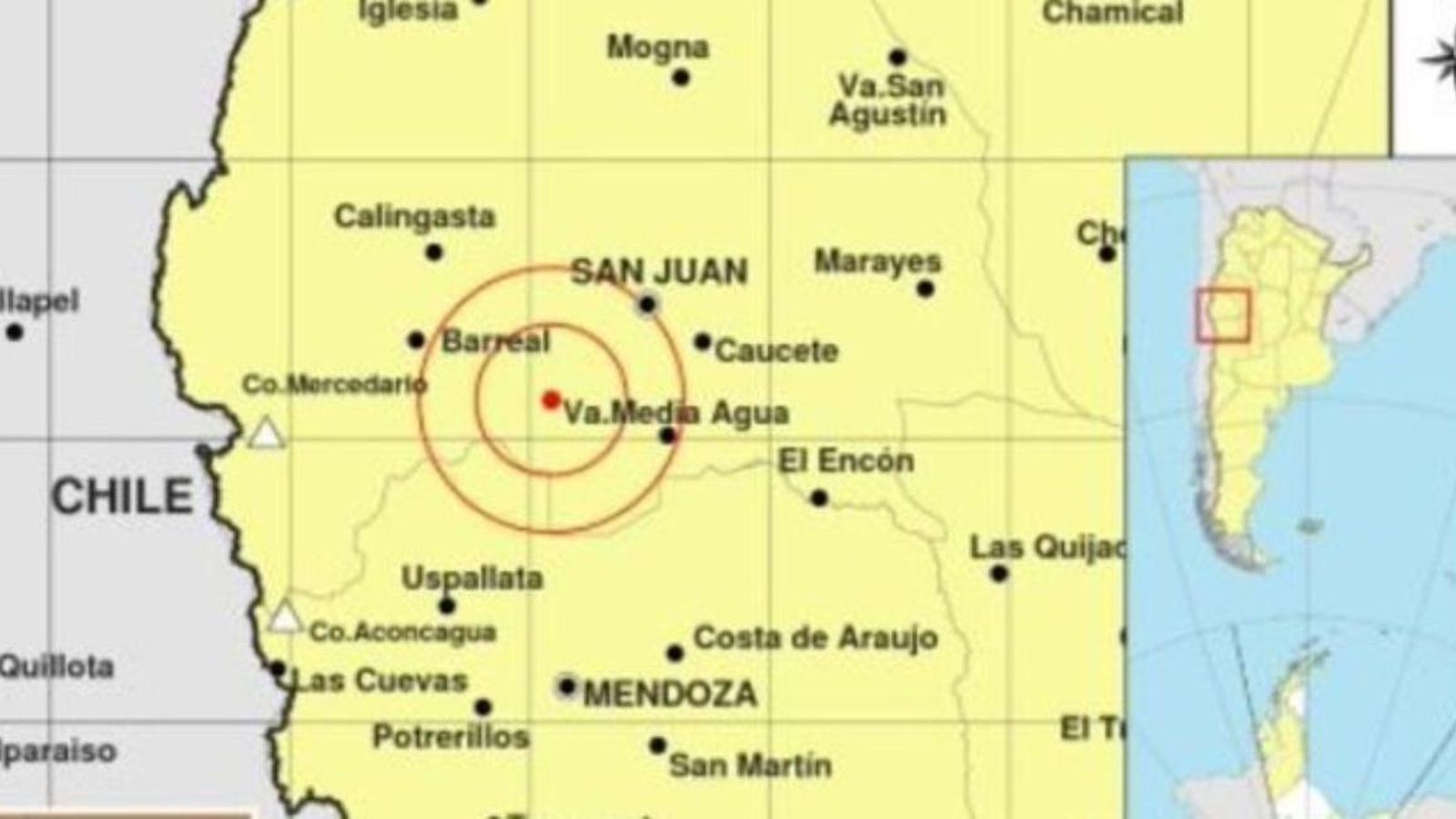 El sisme s'ha produït a les 23:46 hora local, prop de la localitat de Media Agua