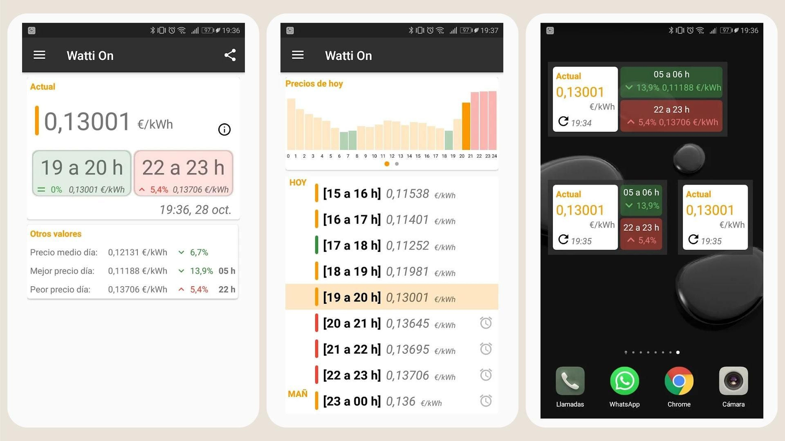 Captures de pantalla de l'app Watti On