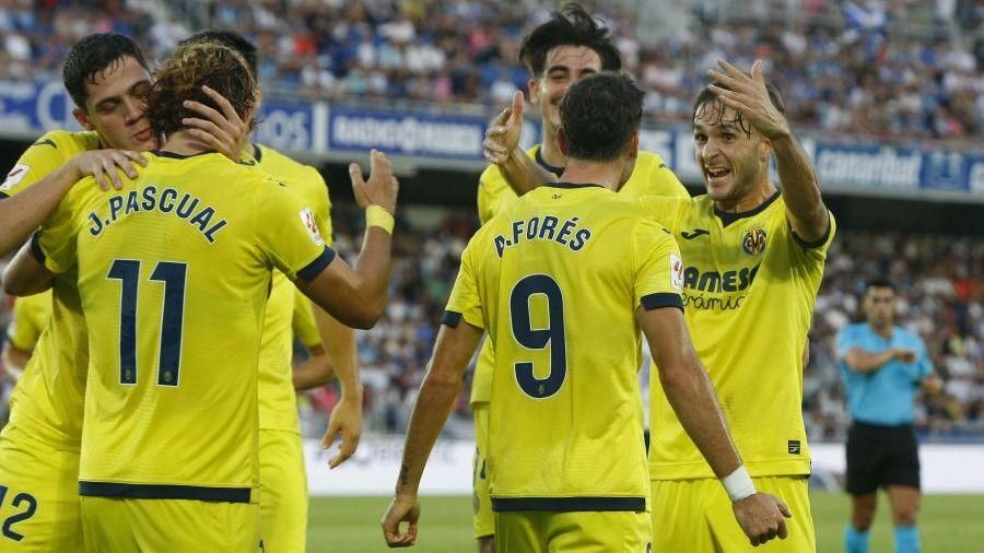 Els jugadors groguets celebren el gol Els jugadors groguets celebren el gol