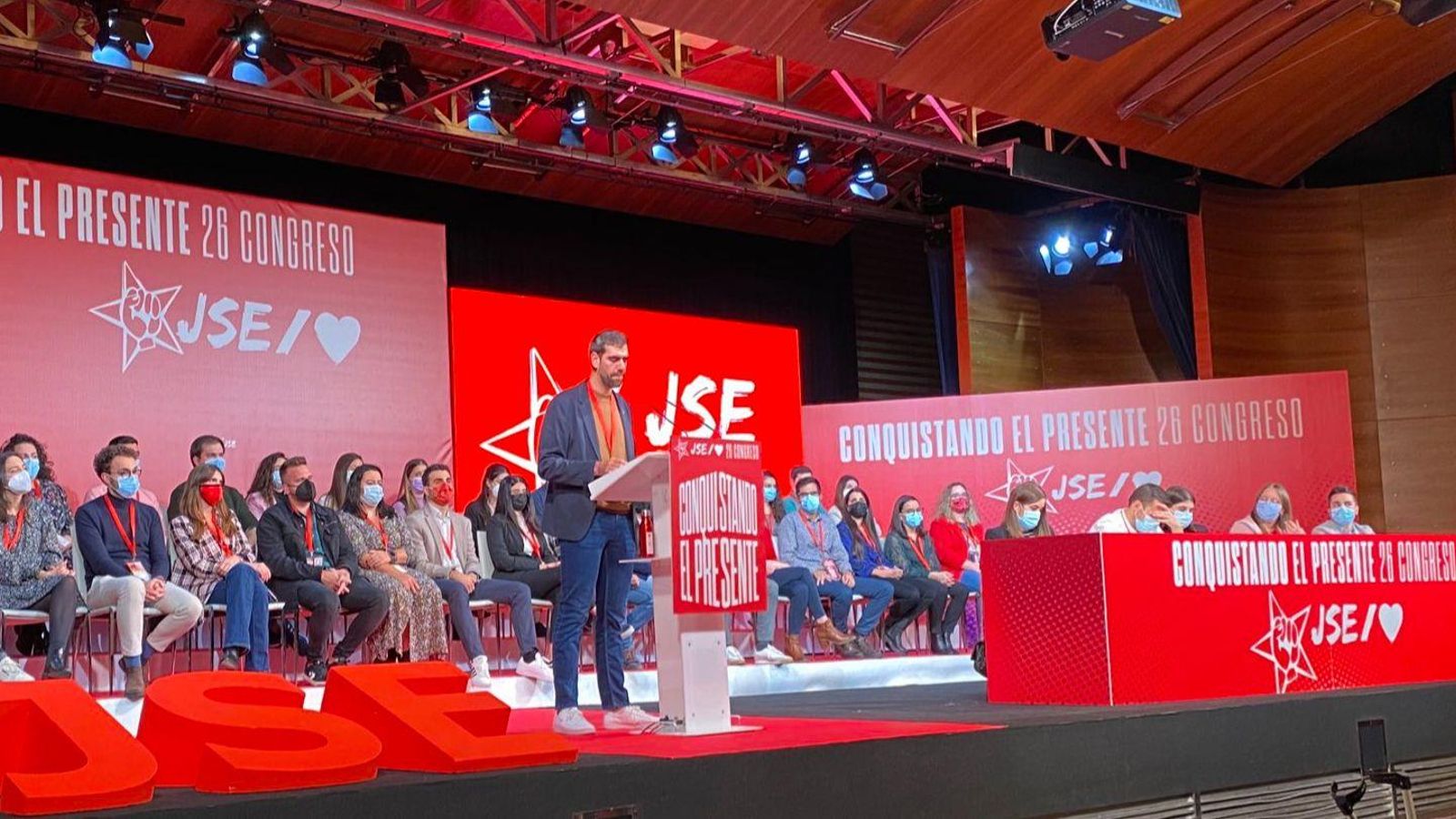 El secretari general de les Joventuts Socialistes d'Espanya, el valencià Víctor Camino, en la clausura del 26 Congrés de JSE