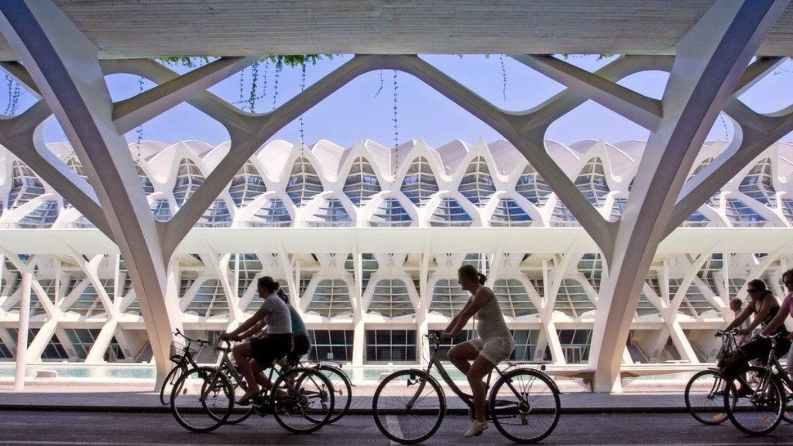 Ciclistes davant la Ciutat de les Arts i les Ciències, en una imatge d’arxiu