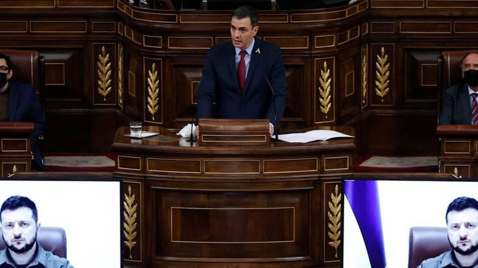 Pedro Sánchez intervé en el Congrés durant la sessió en què va participar també Colodímir Zelenski