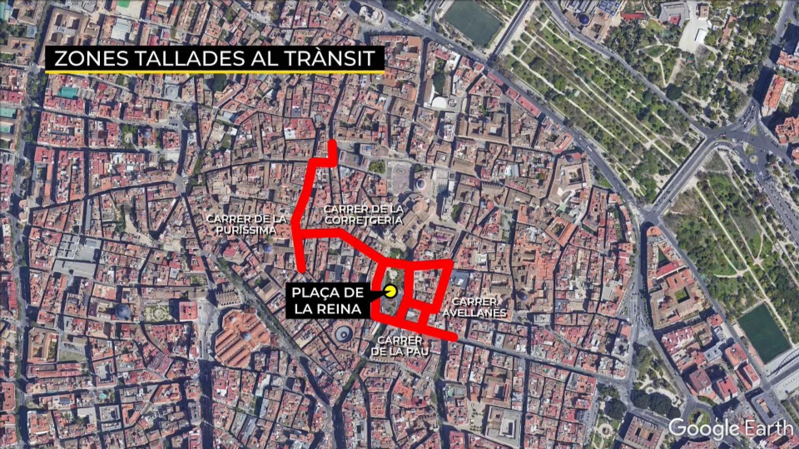 Carrers on s'interromp la circulació per les obres de la plaça de la Reina