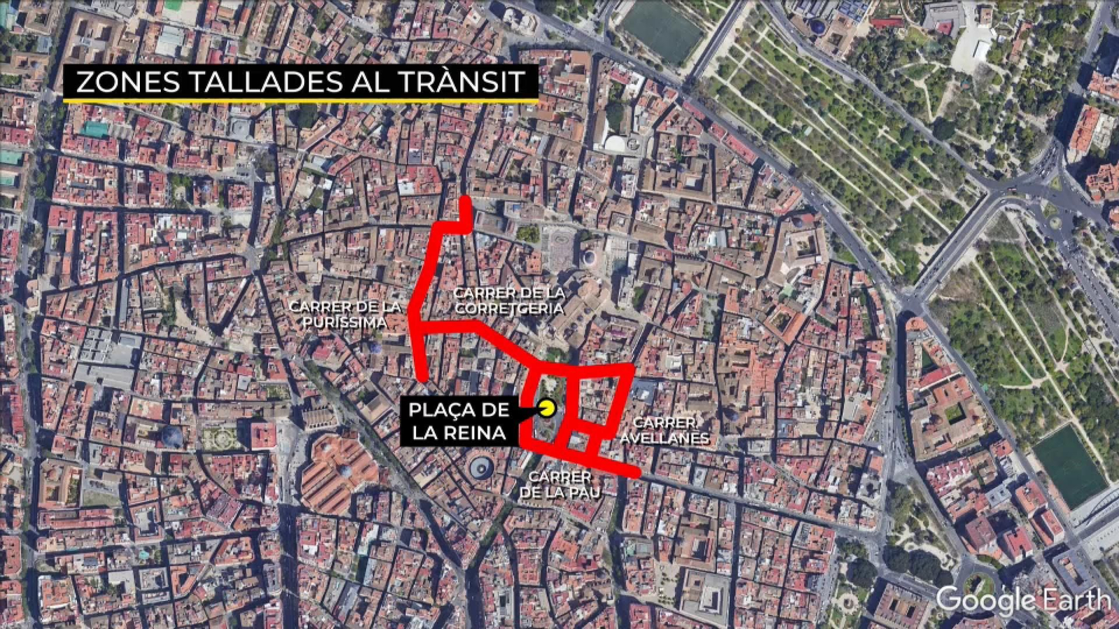 Carrers on s'interromp la circulació per les obres de la plaça de la Reina