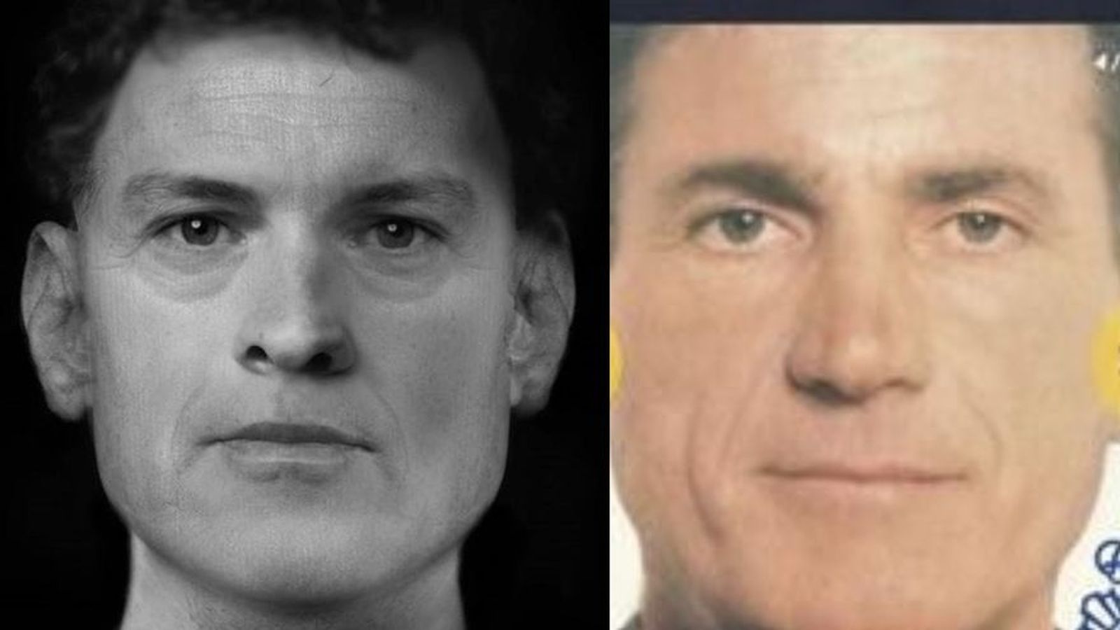 Comparativa de la recreació facial del crani irlandés amb el rostre envellit en la nova fitxa policial d'Anglés
