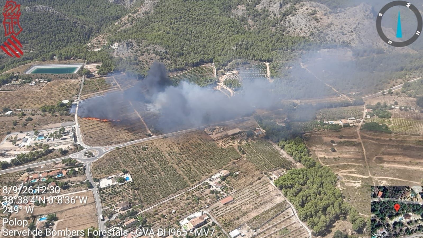 Una imatge aèria de l'incendi de Polop