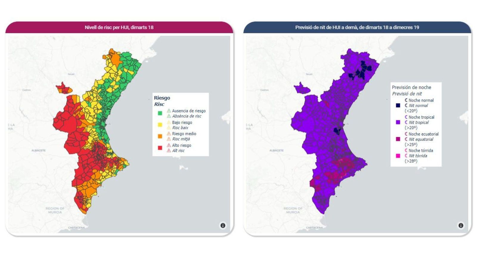 Risc sanitari per la calor de dimecres, segons el Sistema de vigilància de temperatures extremes a la Comunitat Valenciana