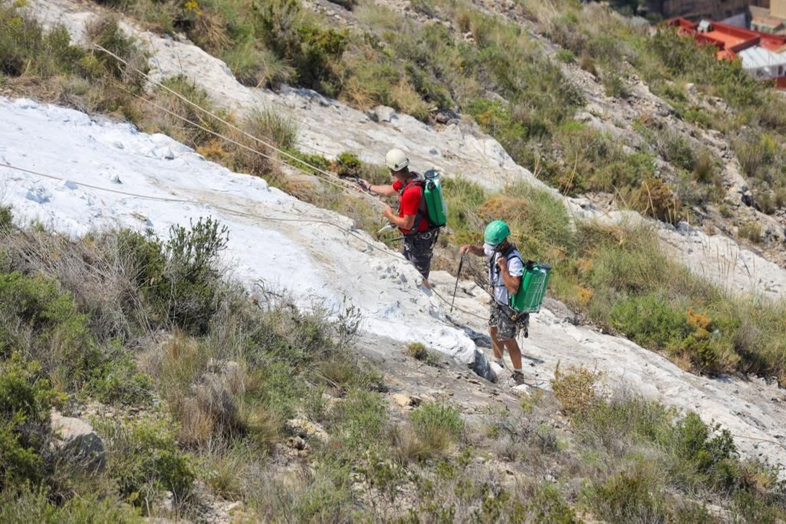 Les lletres s'han tornat a pintar, aquesta vegada amb totes les mesures de seguretat laboral necessàries