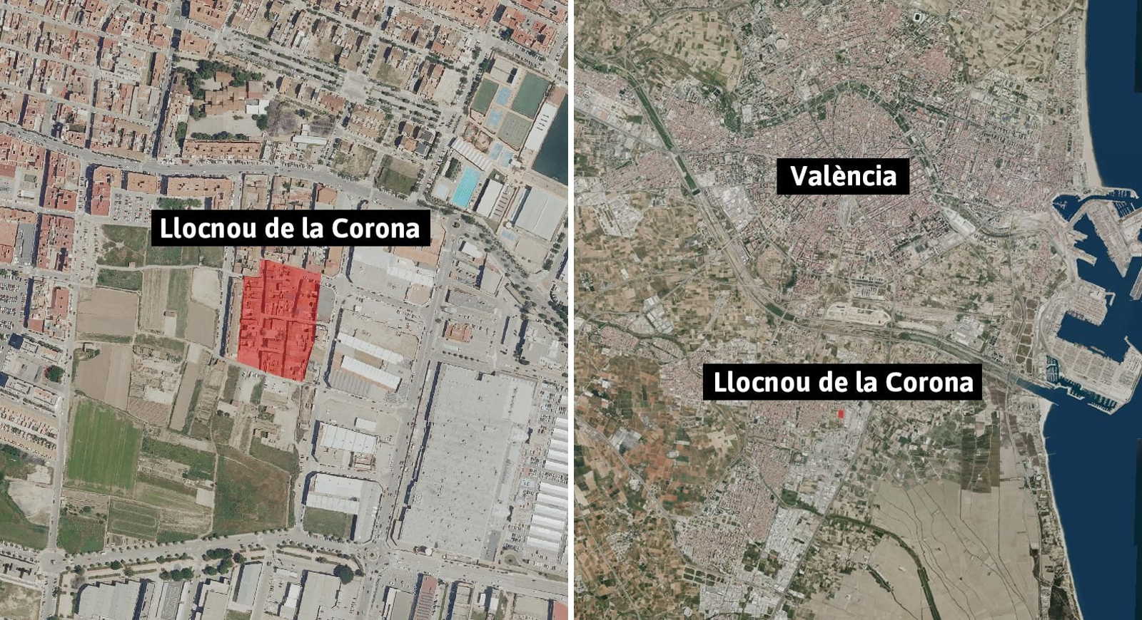 Comparació de Llocnou de la Corona amb la ciutat de València