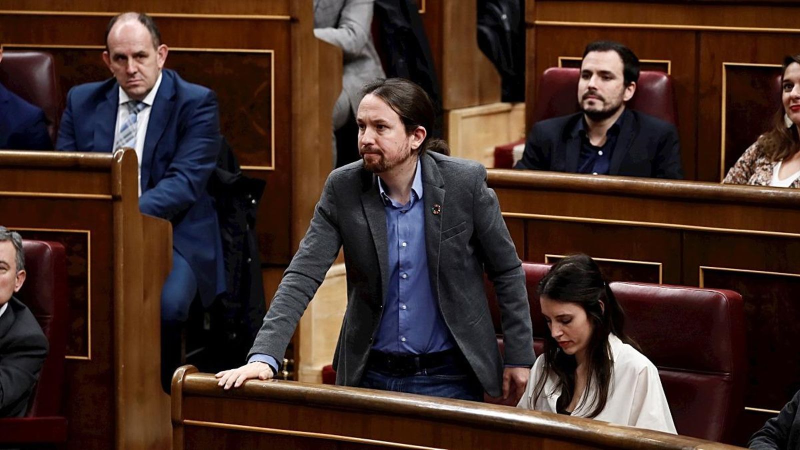 El líder d'Unides Podem Pablo Iglesias durant la sessió d'investidura