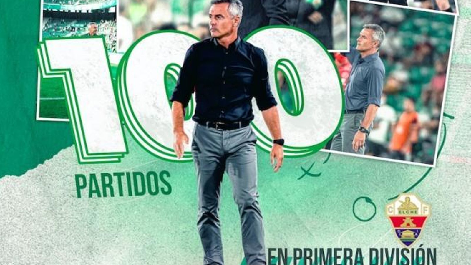 L'Elx ha volgut celebrar amb una camiseta commemorativa els 100 partits en Primera del tècnic. L'Elx ha volgut celebrar amb una camiseta commemorativa els 100 partits en Primera del tècnic.