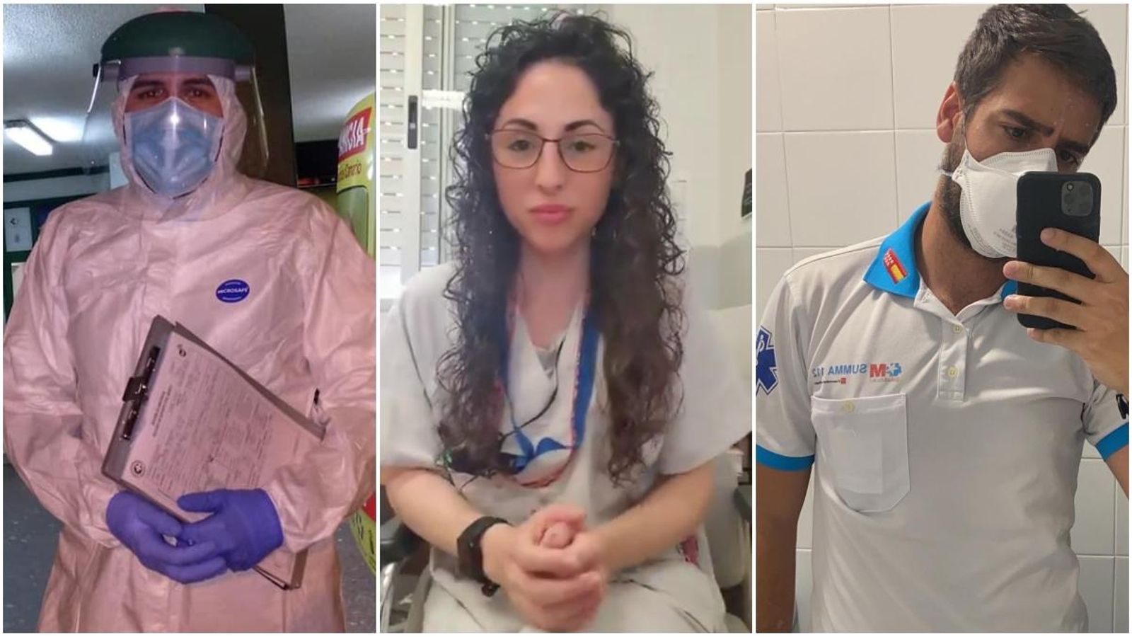 Els sanitaris Alejandro Cano, María Ramírez i Jorge Prieto