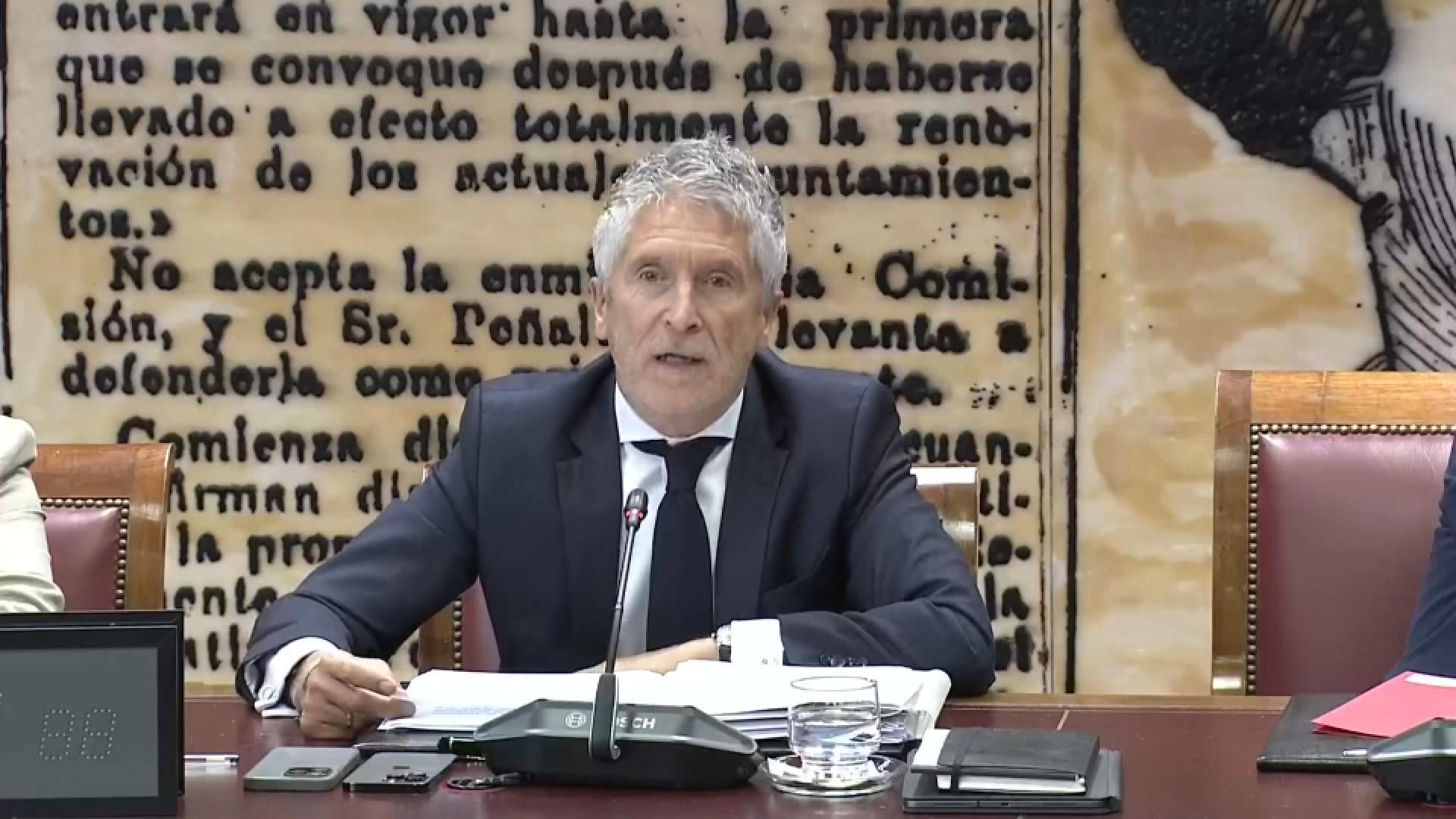 El ministre Marlaska durant la compareixença al Senat este dijous El ministre Marlaska durant la seua compareixença al Senat este dijous
