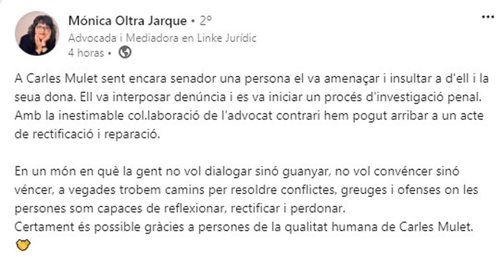Publicació d'Oltra en LinkedIn