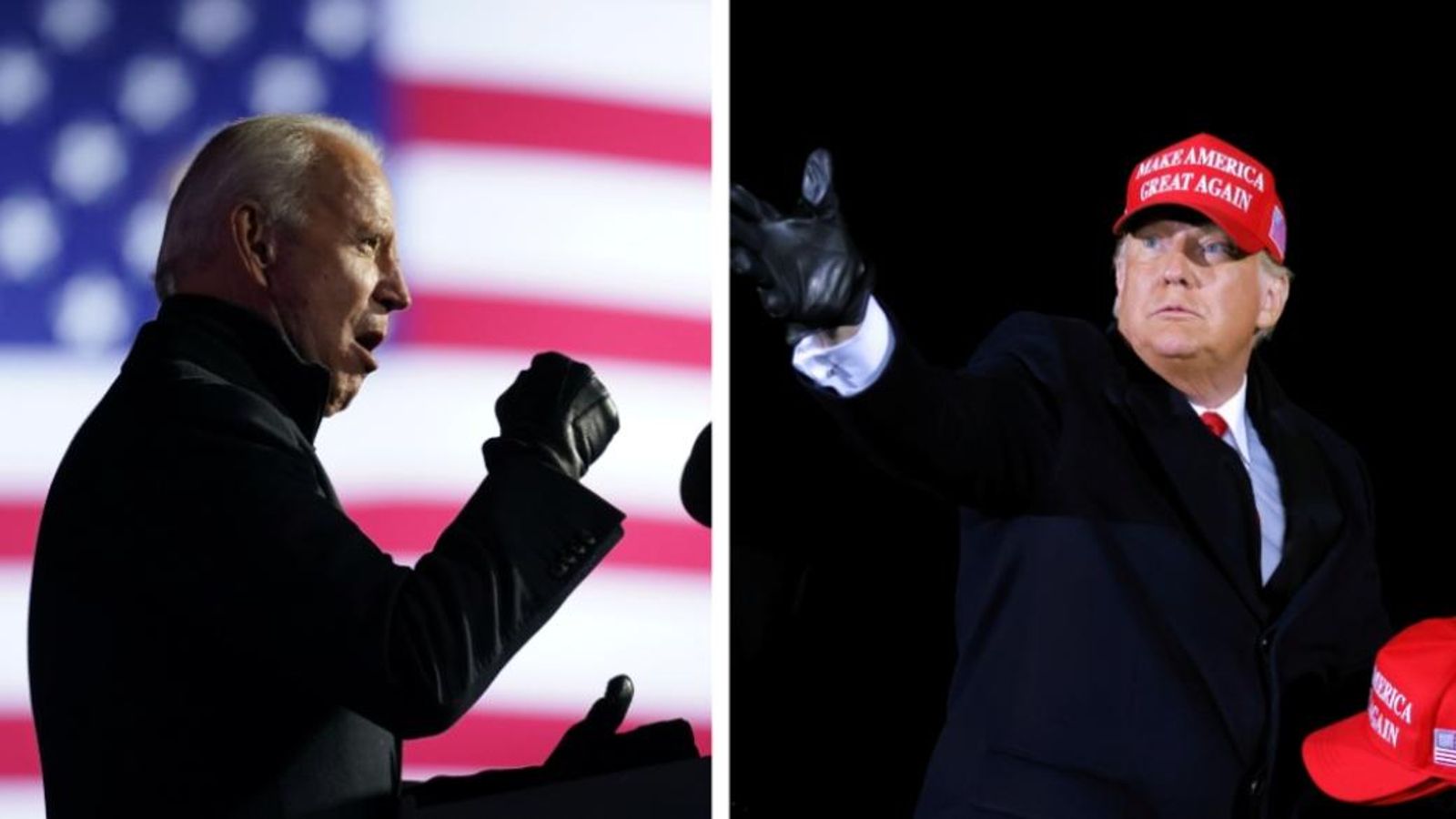 El candidat demòcrata, Joe Biden, i el seu rival, el president dels EUA, el republicà Donald Trump, en el tancament de la campanya