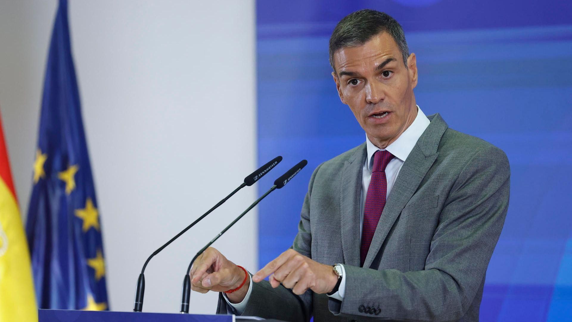 Sánchez durant la intervenció d'este dilluns Sánchez, durant la intervenció d'este dilluns