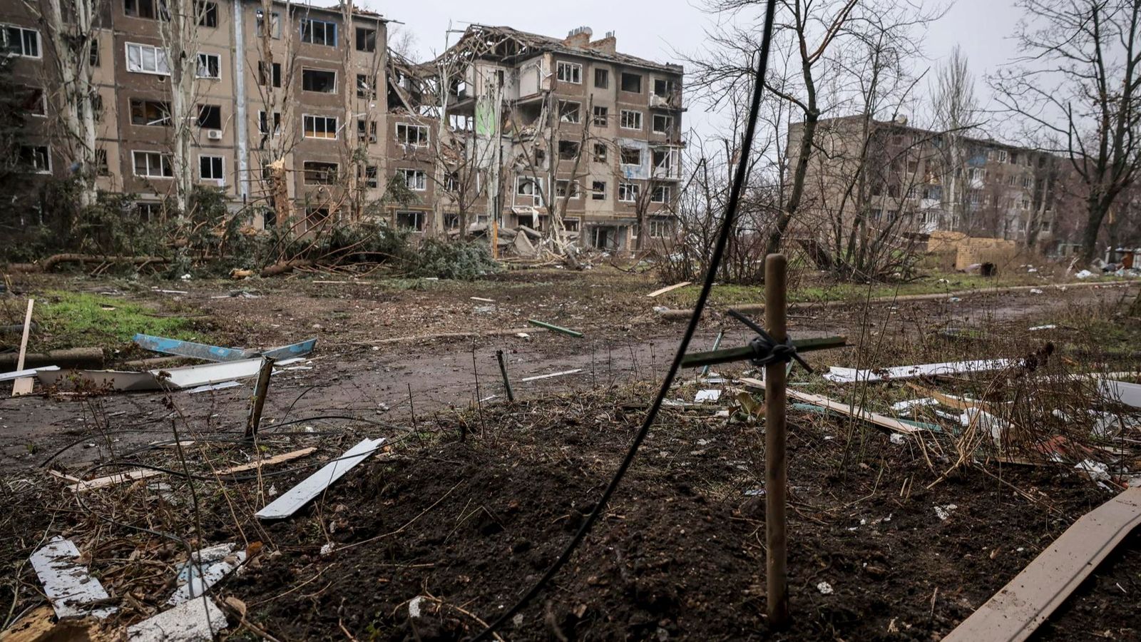 Una zona de la ciutat de Kostiantynivka, en la regió de Donestsk d'Ucraïna, devastada per la guerra