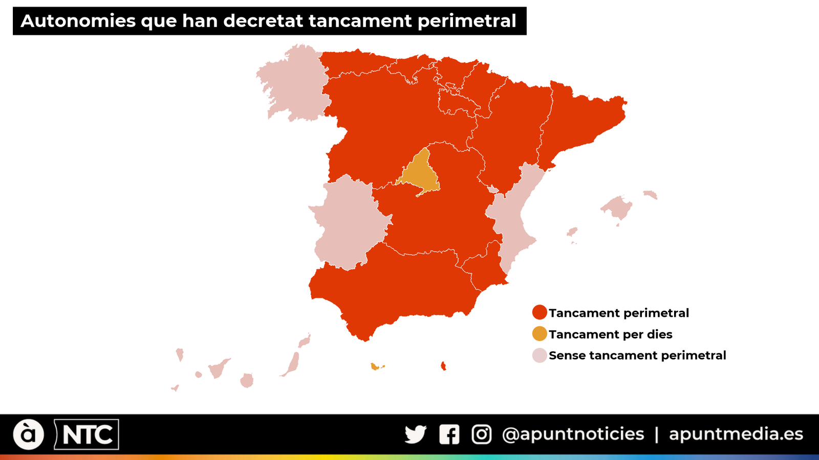 Mapa de les autonomies que han decretat confinament