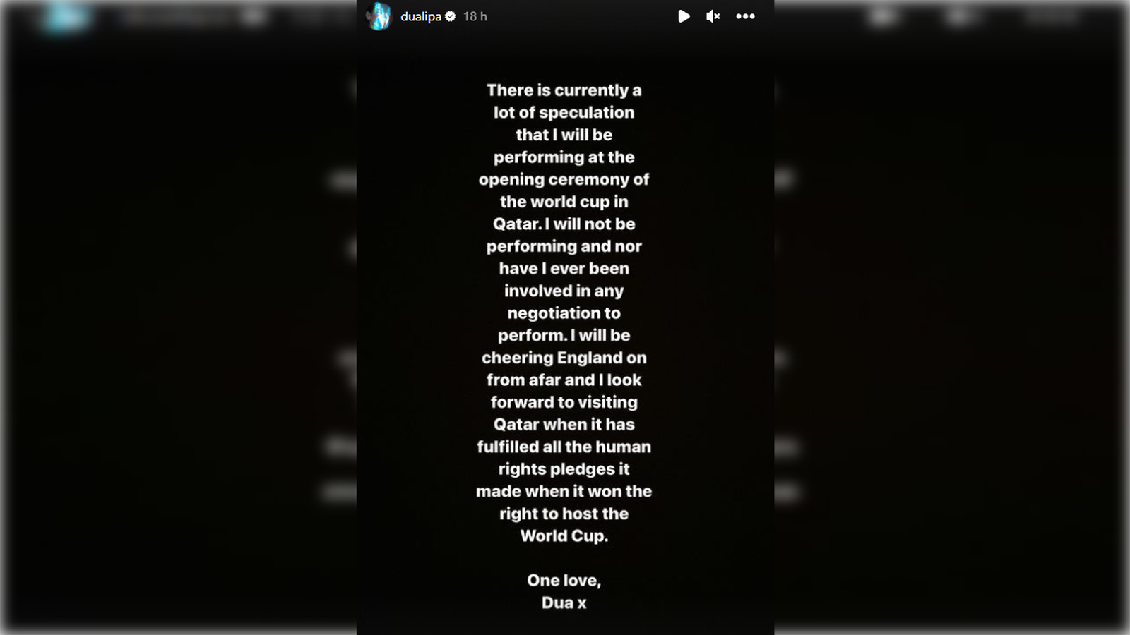 Comunicat difós per la cantant Dua Lipa en les xarxes