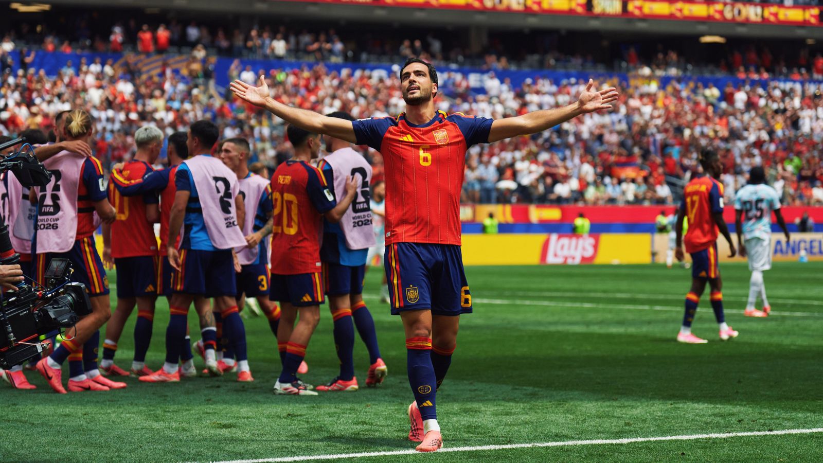 Merino celebra el gol de la victòria contra Bèlgica