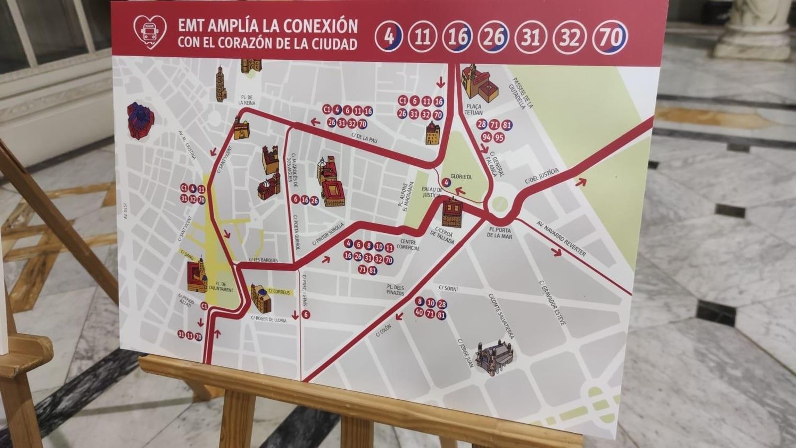 Mapa del nou traçat de les línies de l'EMT en el centre de la ciutat