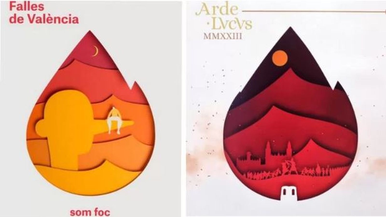 El cartell de les Falles de 2018 i el de les festes de l'Arde Lucus de Lugo d'enguany