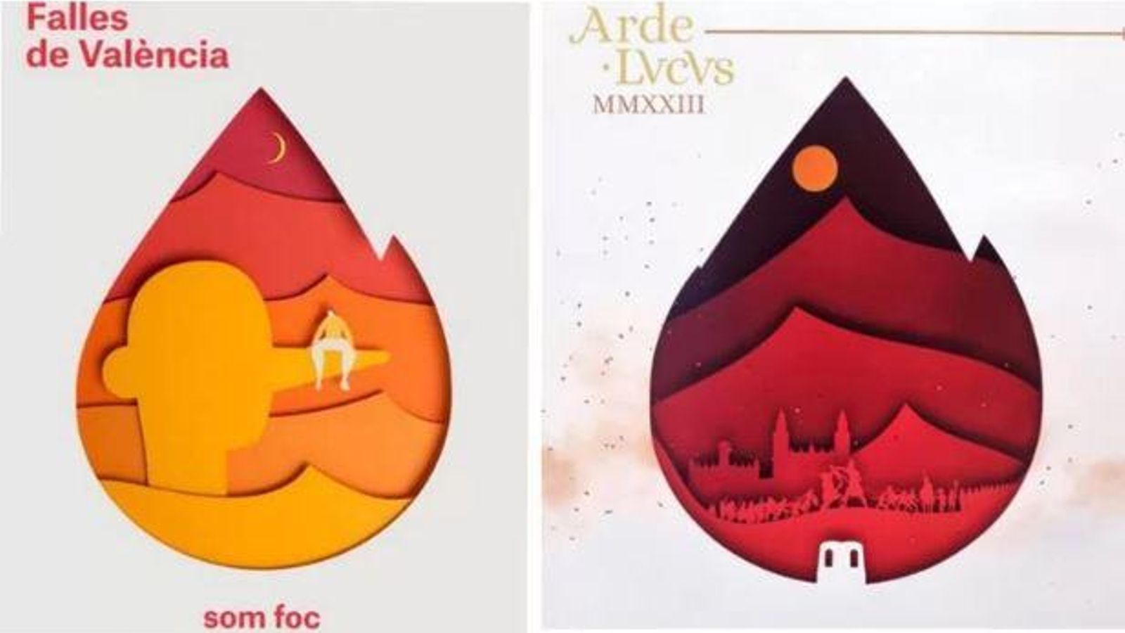 El cartell de les Falles de 2018 i el de les festes de l'Arde Lucus de Lugo d'enguany