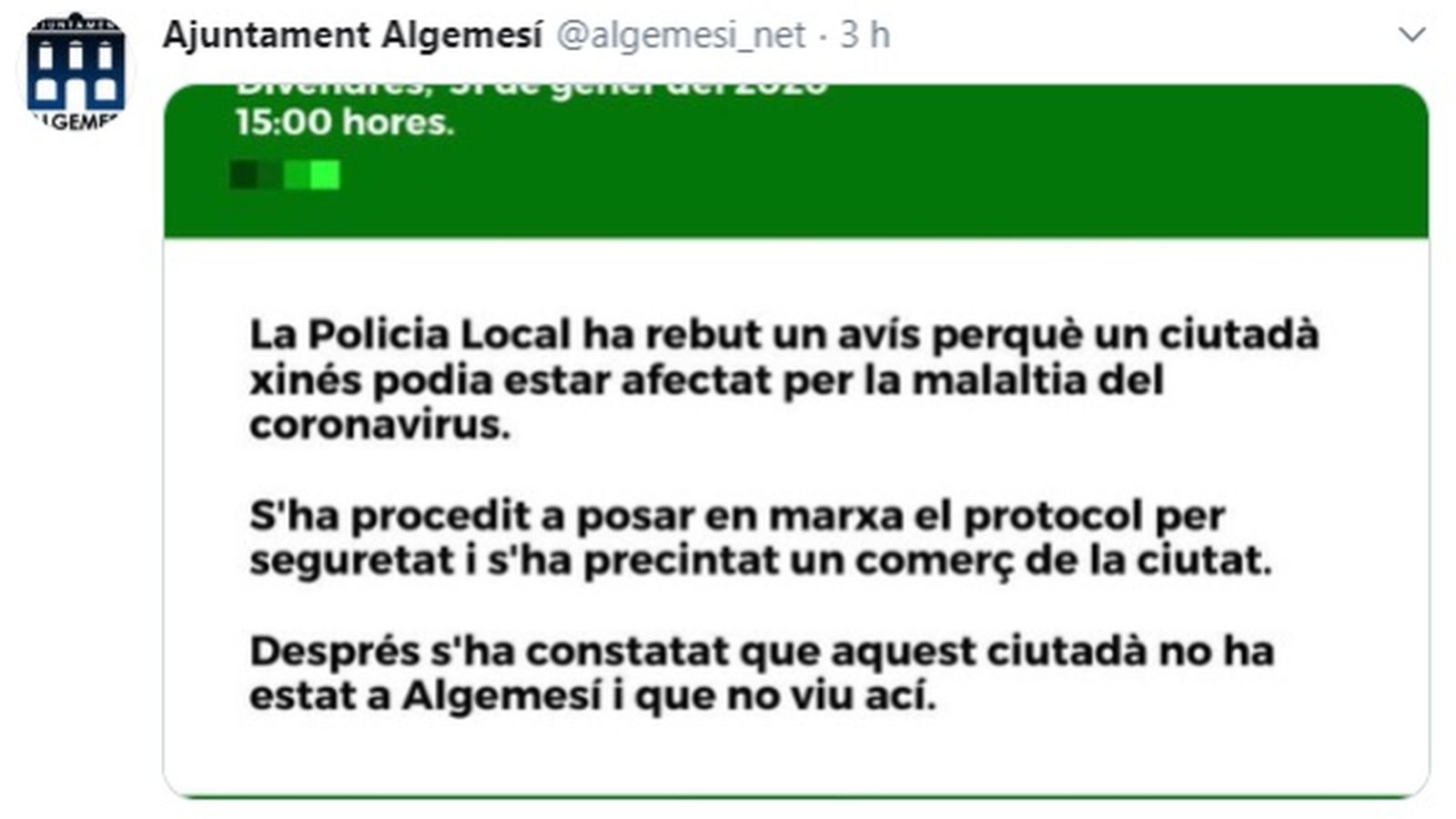 Una falsa sospita de coronavirus provoca el tancament d\'un local d\'Algemesí