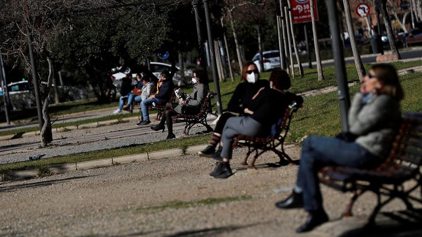 Diverses persones segudes en un parc de València