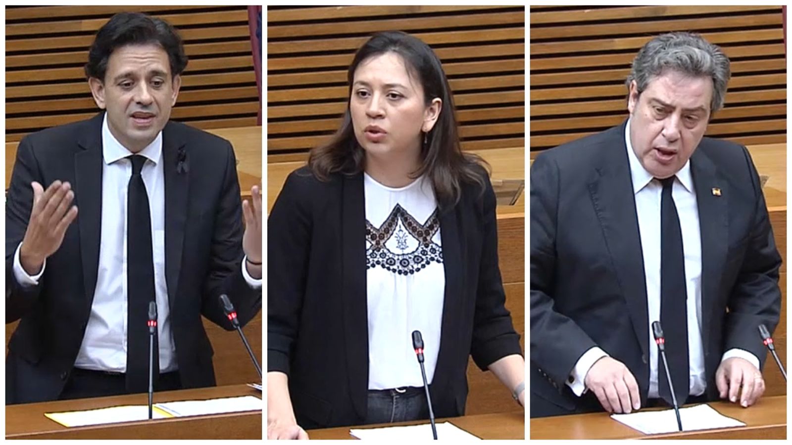 D'esquerra a dreta, José Juan Zaplana (PPCV), Yaneth Giraldo (Ciutadans), i  José María Llanos (Vox)