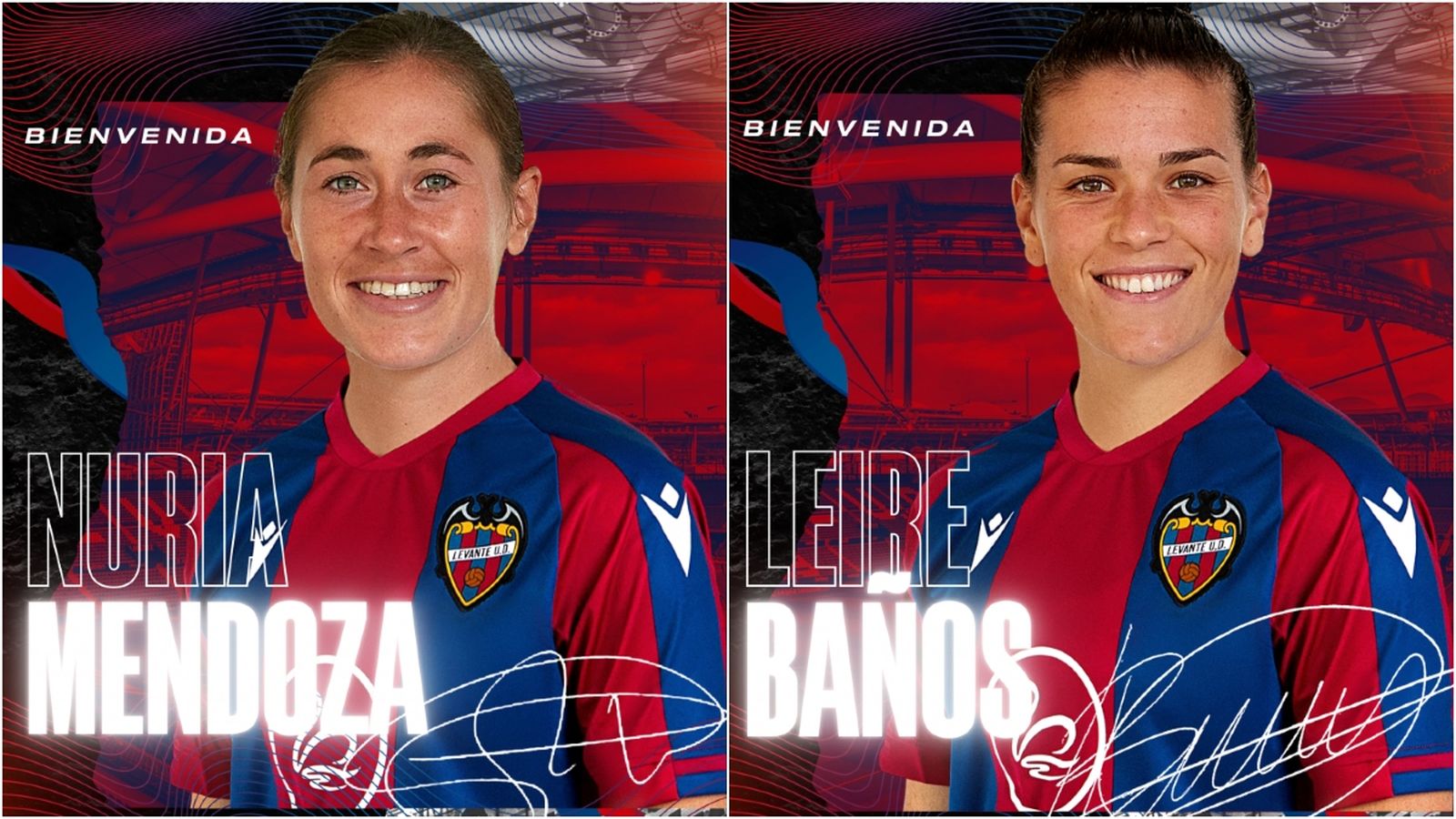 Núria Mendoza i Leire Baños, amb la camiseta del Llevant