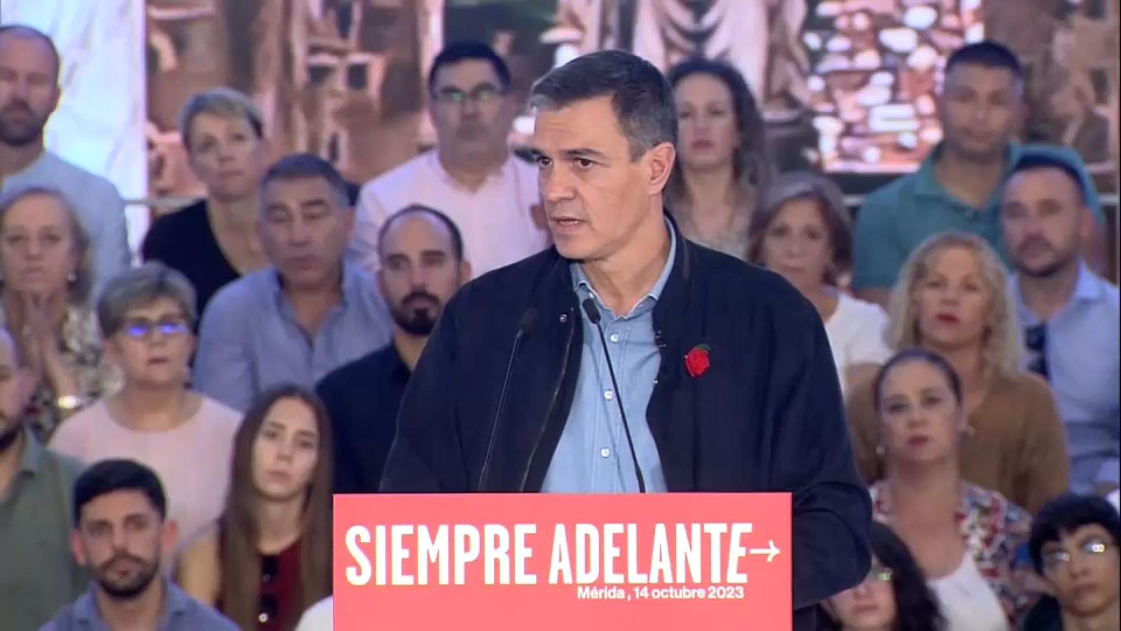 El secretari general del PSOE i president d'Espanya en funcions, Pedro Sánchez, en un acte de partit aquest dissabte a Mèrida