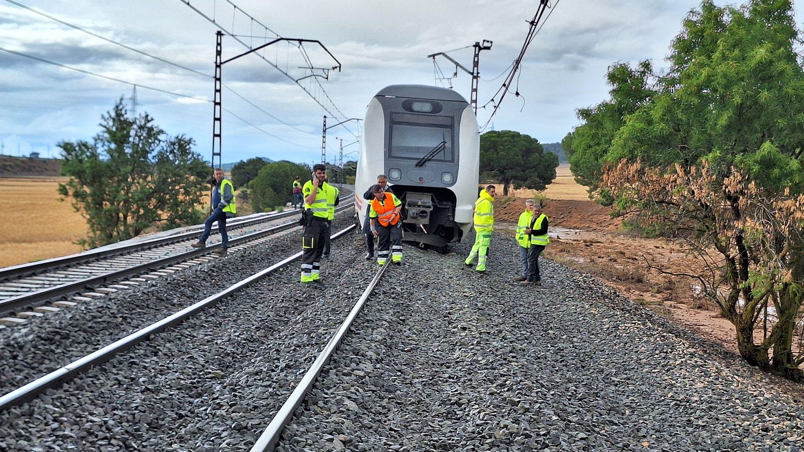 Descarrila un tren a Almansa per les fortes pluges