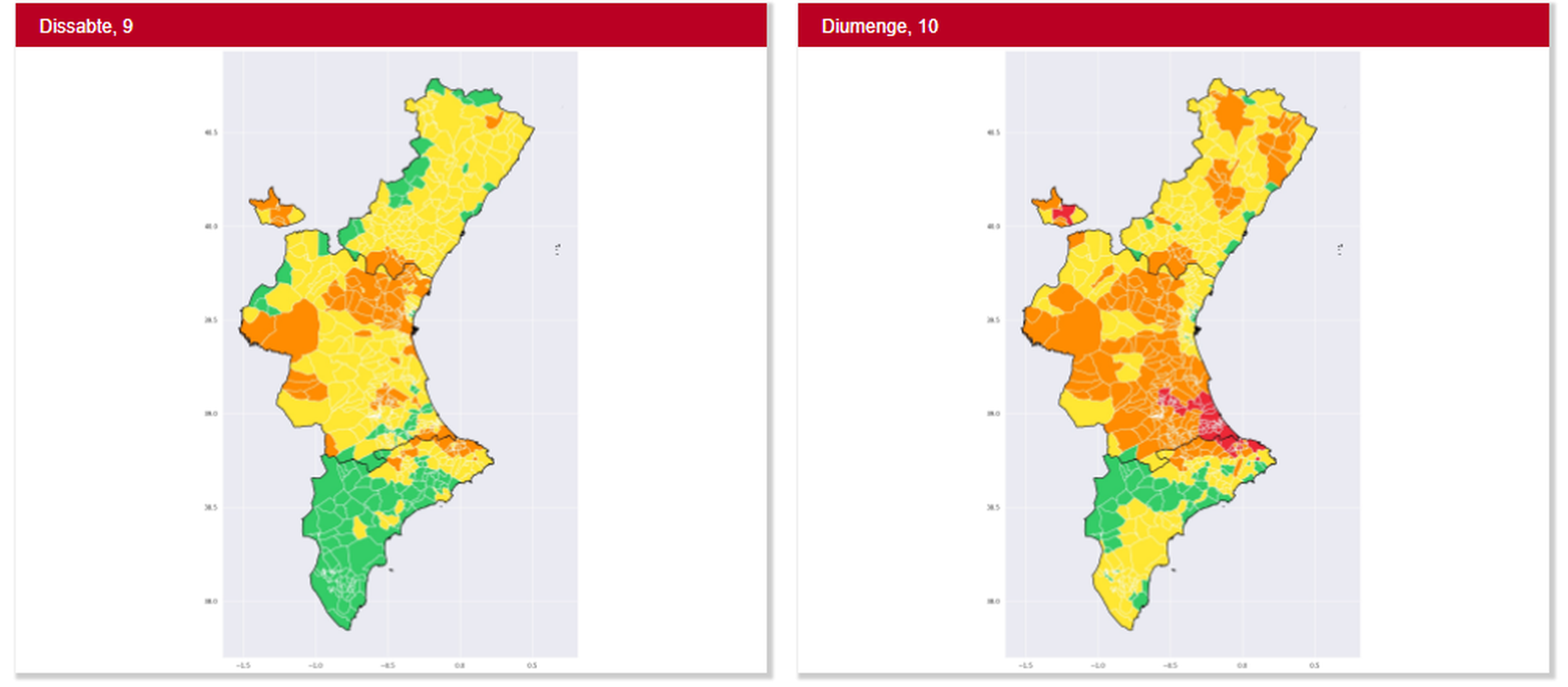 Municipis i riscos actius (sistema de vigilància de temperatures extremes a la Comunitat Valenciana) / Generalitat