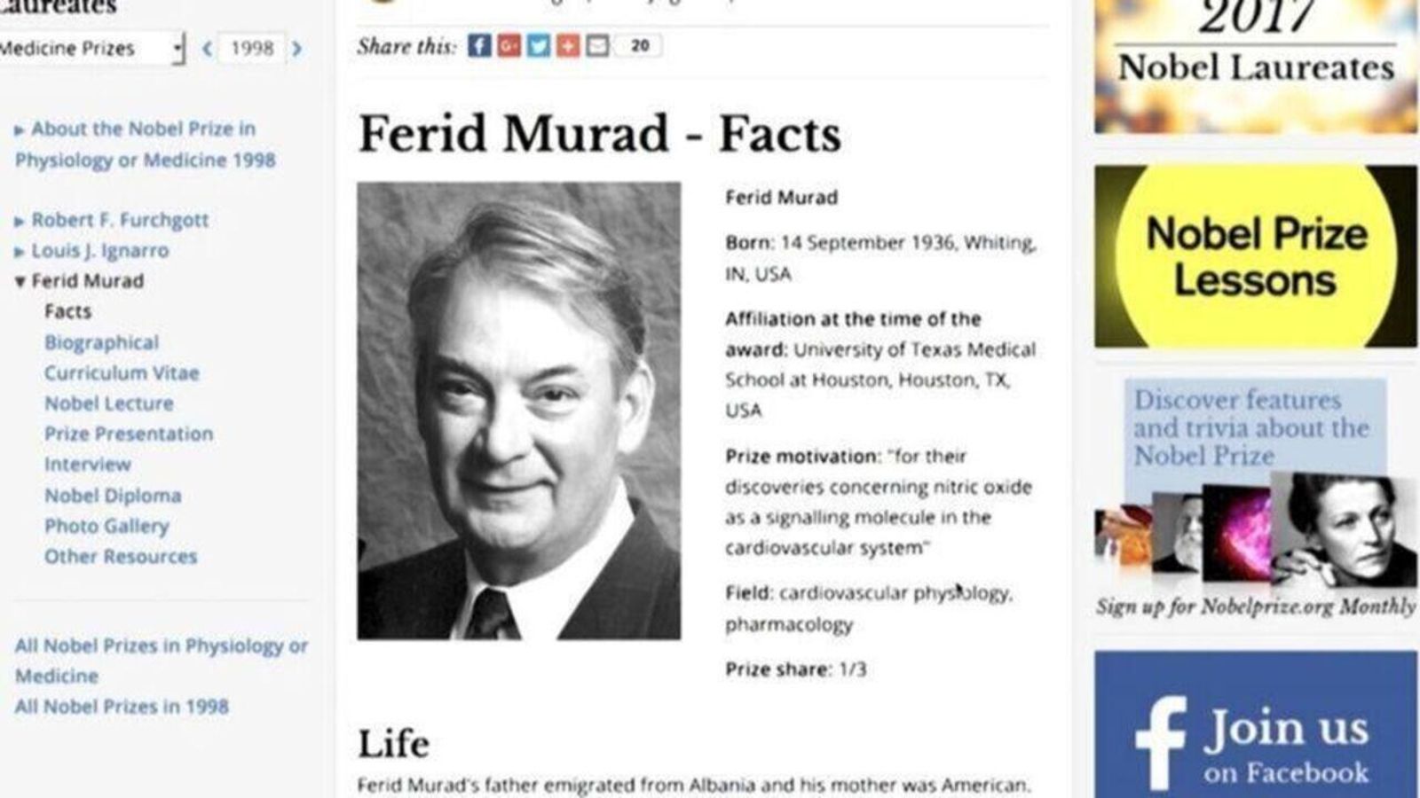 Ferid Murad, premi Nobel
