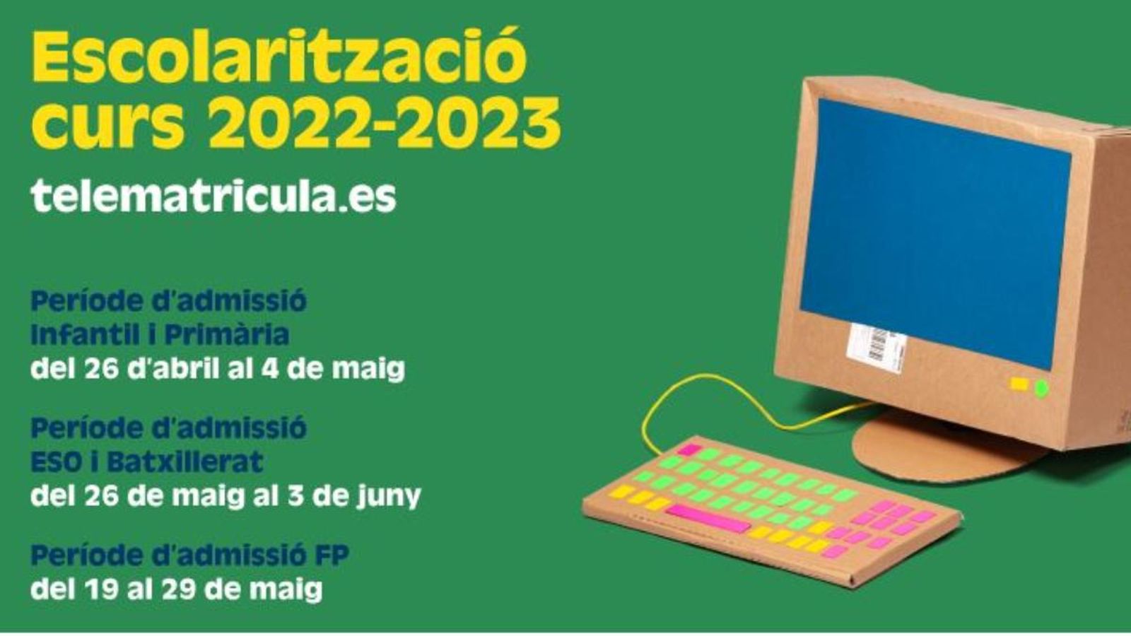 Captura de la campanya d'escolarització per al curs 2022-2023