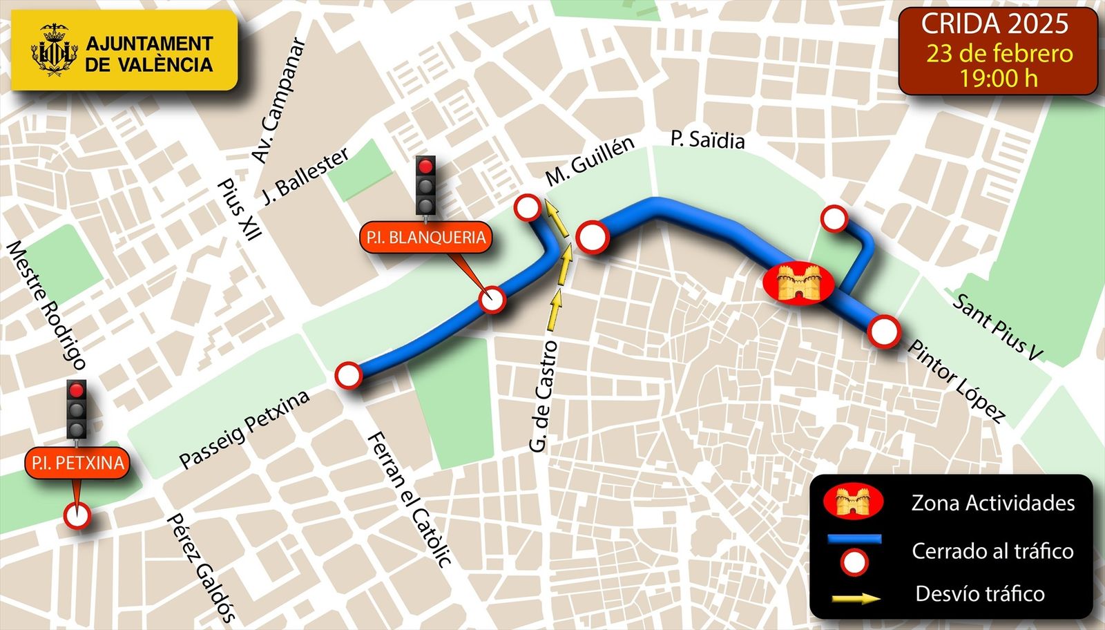 Mapa de l'afectació al trànsit rodat de la Crida 2025