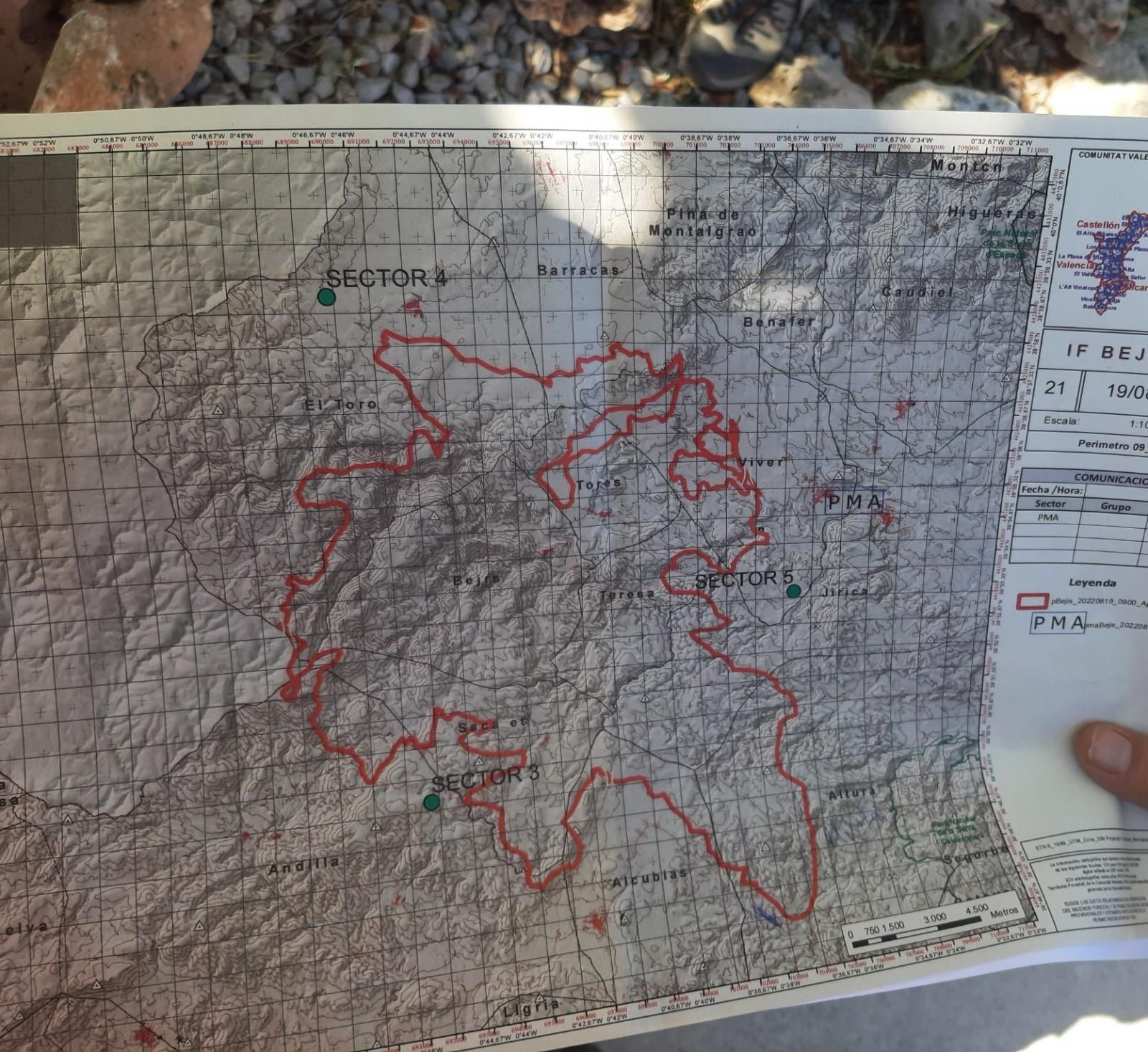 Perímetre del foc iniciat a Begís, aquest divendres