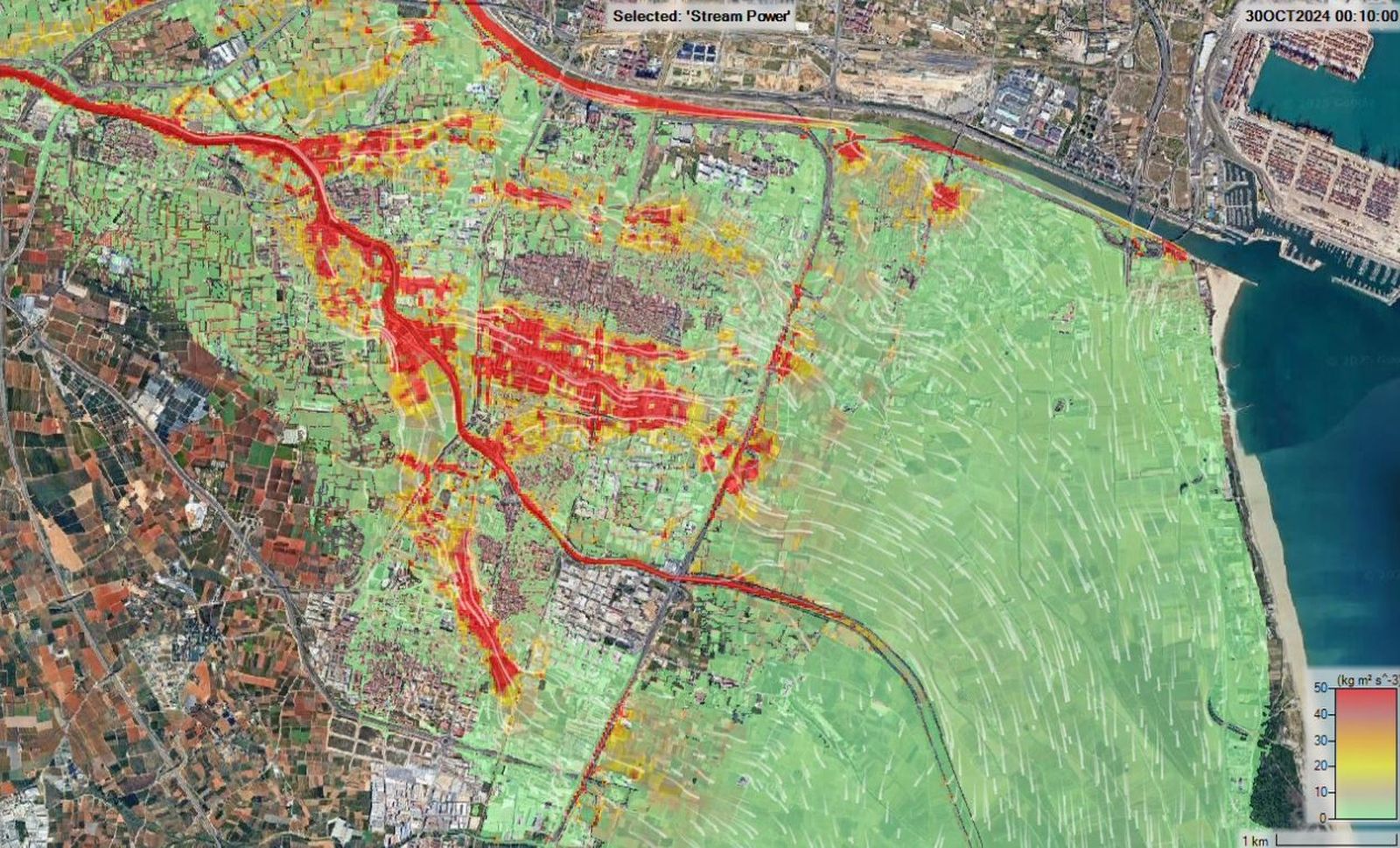 Recreació de les línies de flux sobre la potència hidràulica