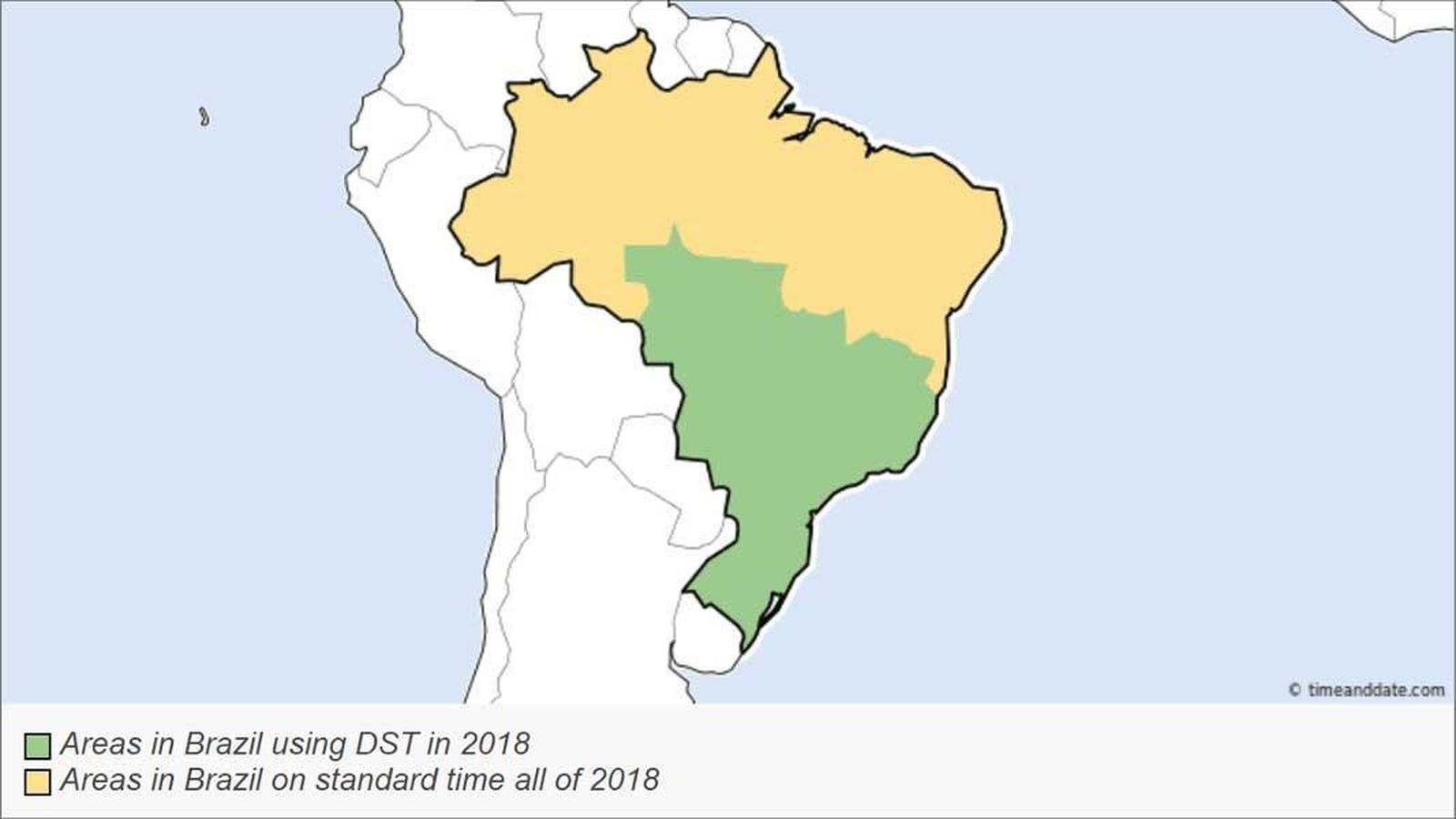 Mapa del canvi d'hora al Brasil. Font: timeanddate.com