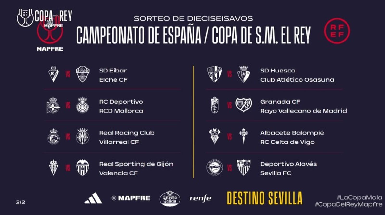 Els altres huit enfrontaments dels setzens de final de la Copa del Rei