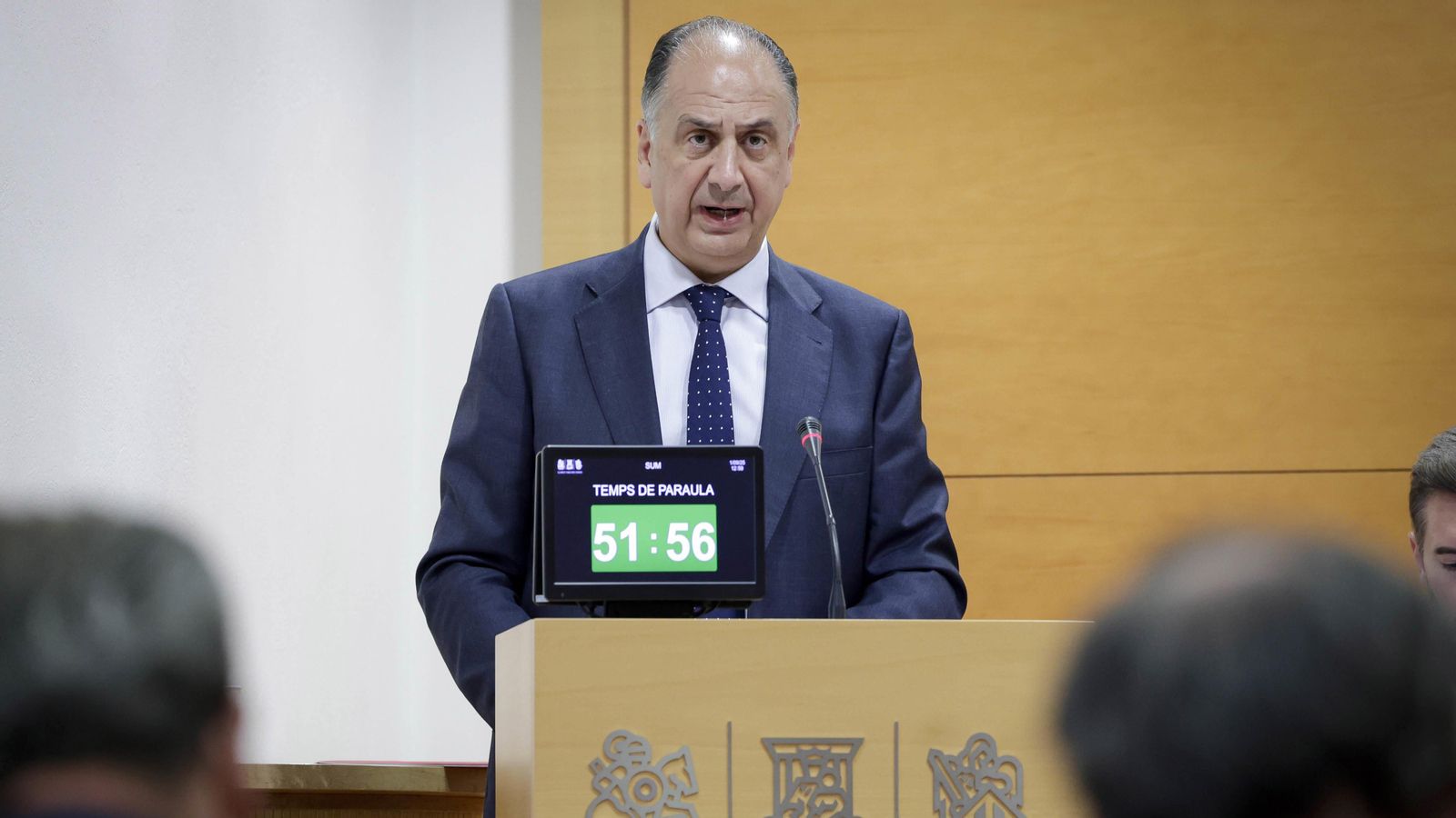 El conseller d'Emergències i Interior, Juan Carlos Valderrama, este dilluns en la Diputació Permanent de les Corts
