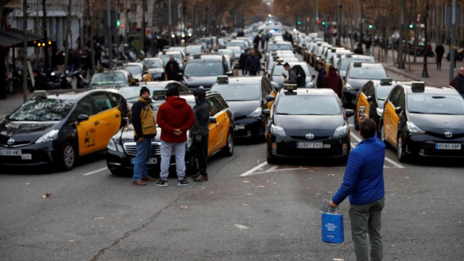 Els taxistes de Barcelona a la Gran Via