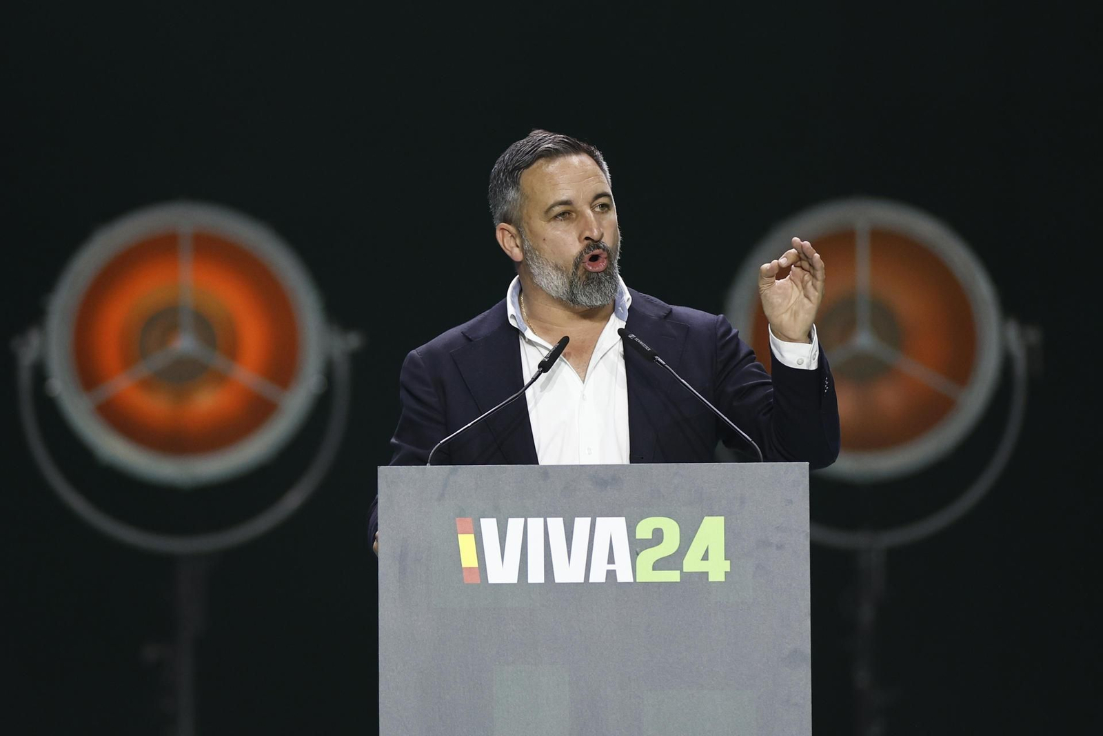 El president de Vox durant seua intervenció en la convenció "Europa Viva 24"