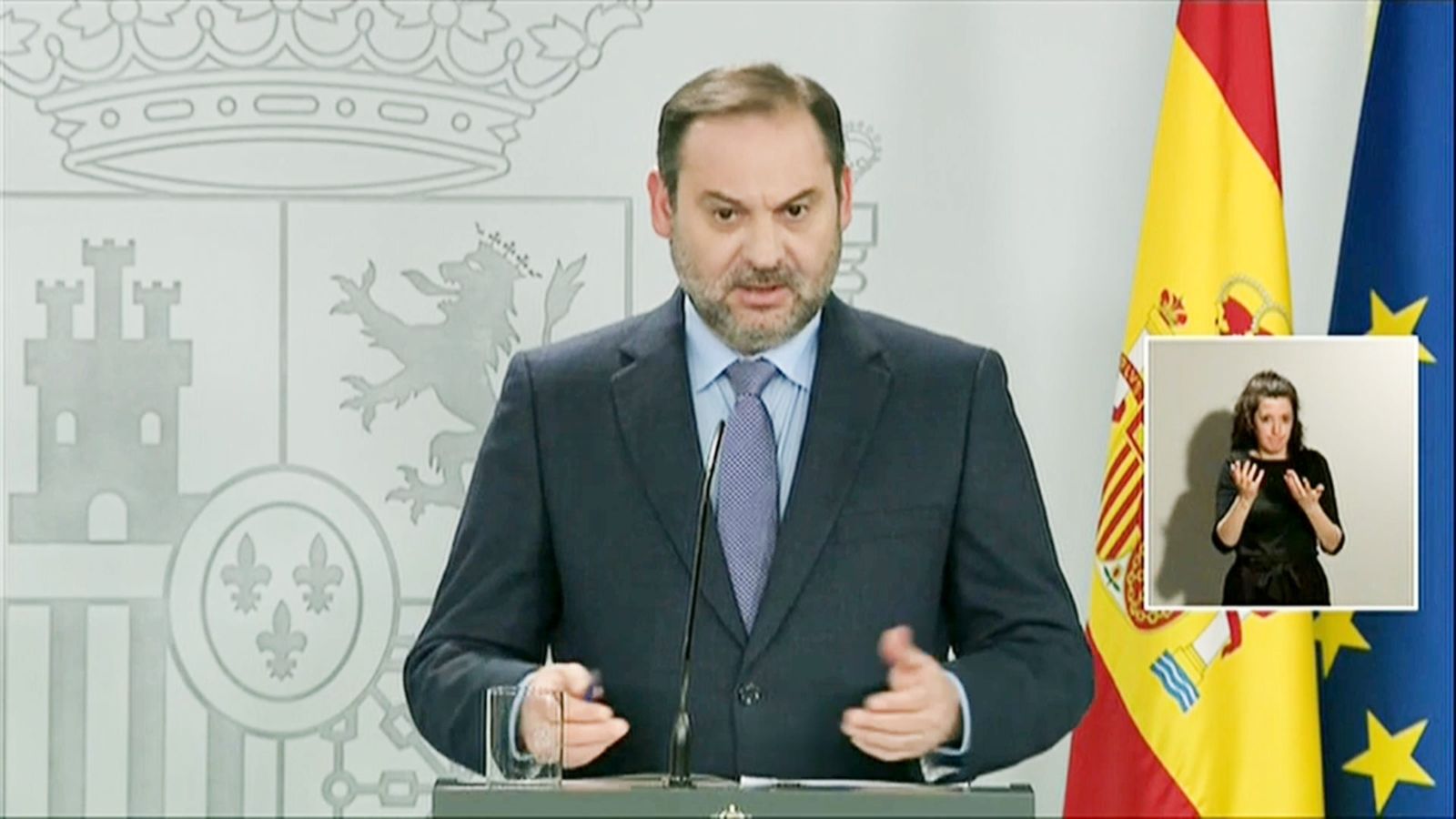 El Ministre de de Transports, Mobilitat i Agenda Urbana, José Luis Ábalos, durant la roda de premsa