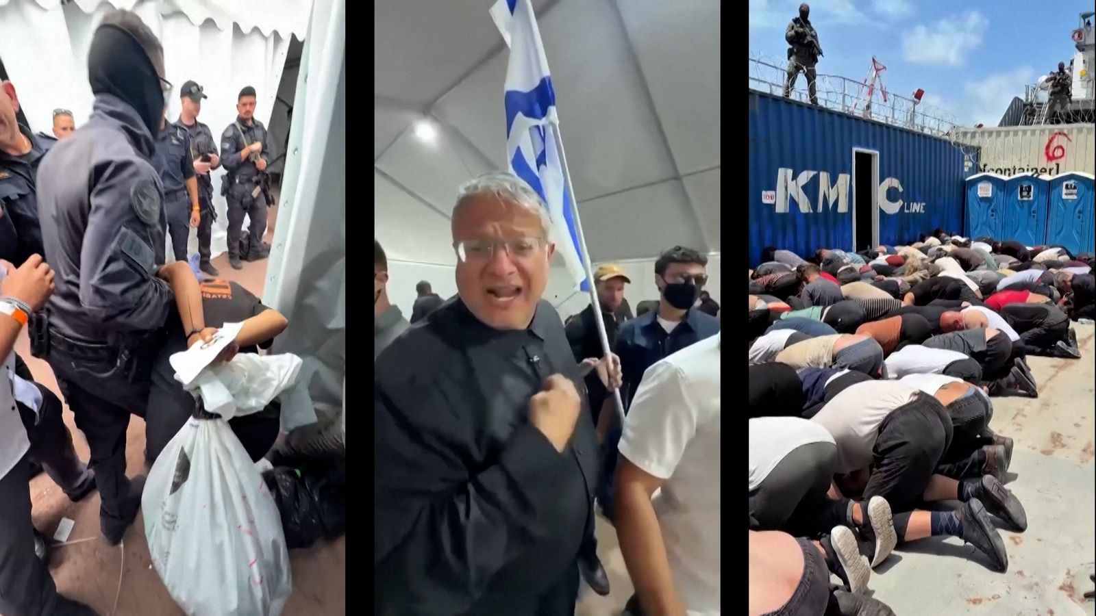 Tres moments clau del vídeo on el ministre de Seguretat Nacional d'Israel humilia els tripulants de la Flotilla