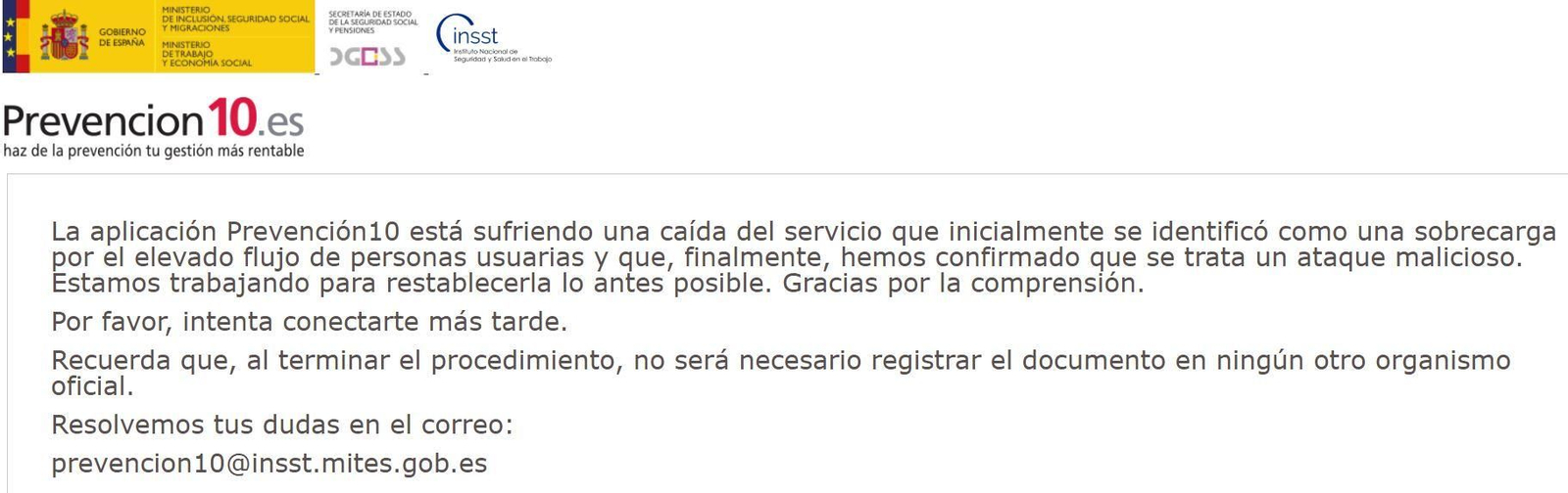 Missatge del web del Ministeri de Treball per a avaluar els riscos laborals de les empleades de la llar