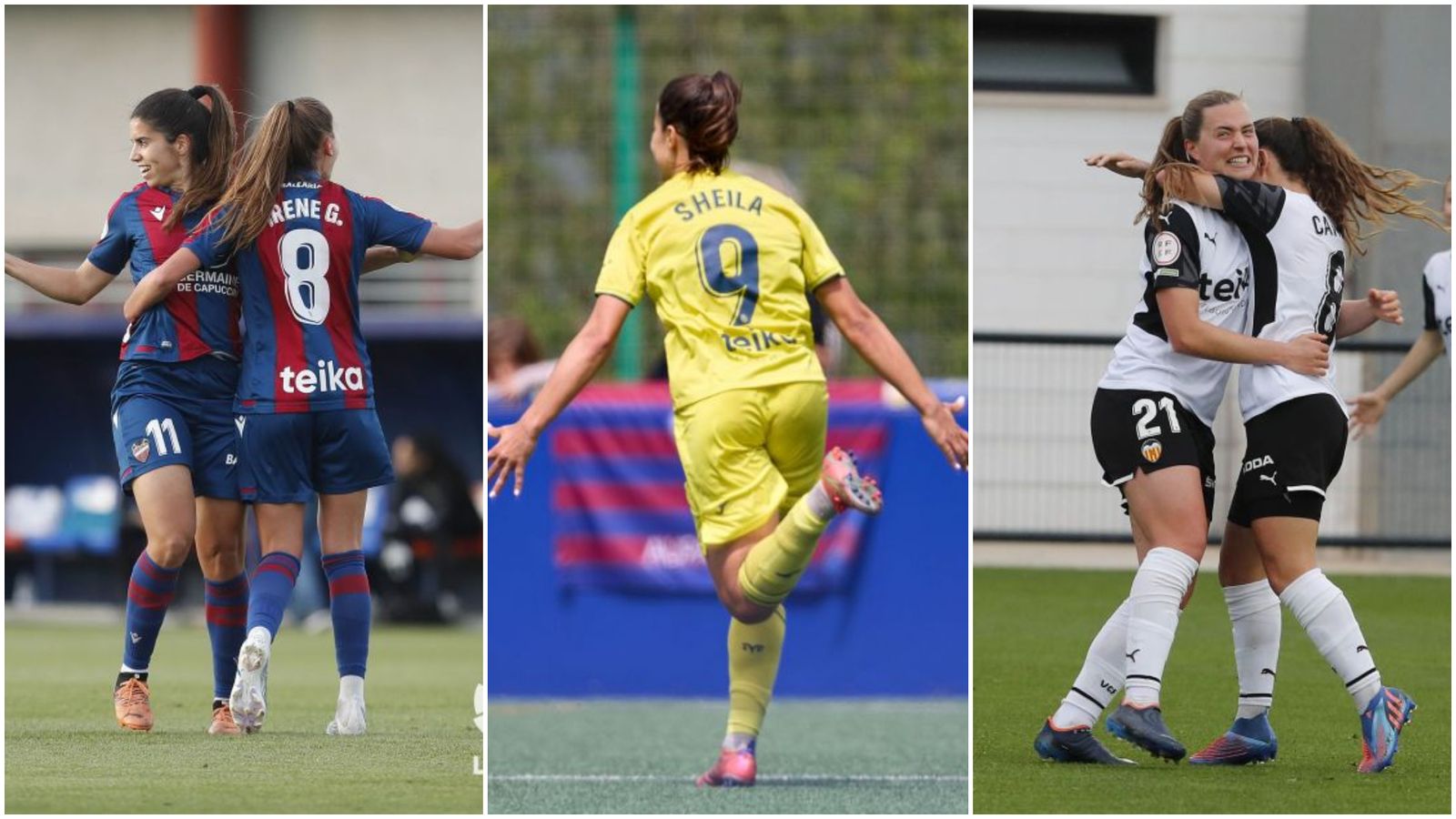 Les jugadores dels tres equips celebren un gol
