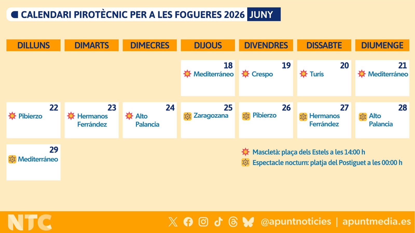 Calendari pirotecnic de les Fogueres 2026