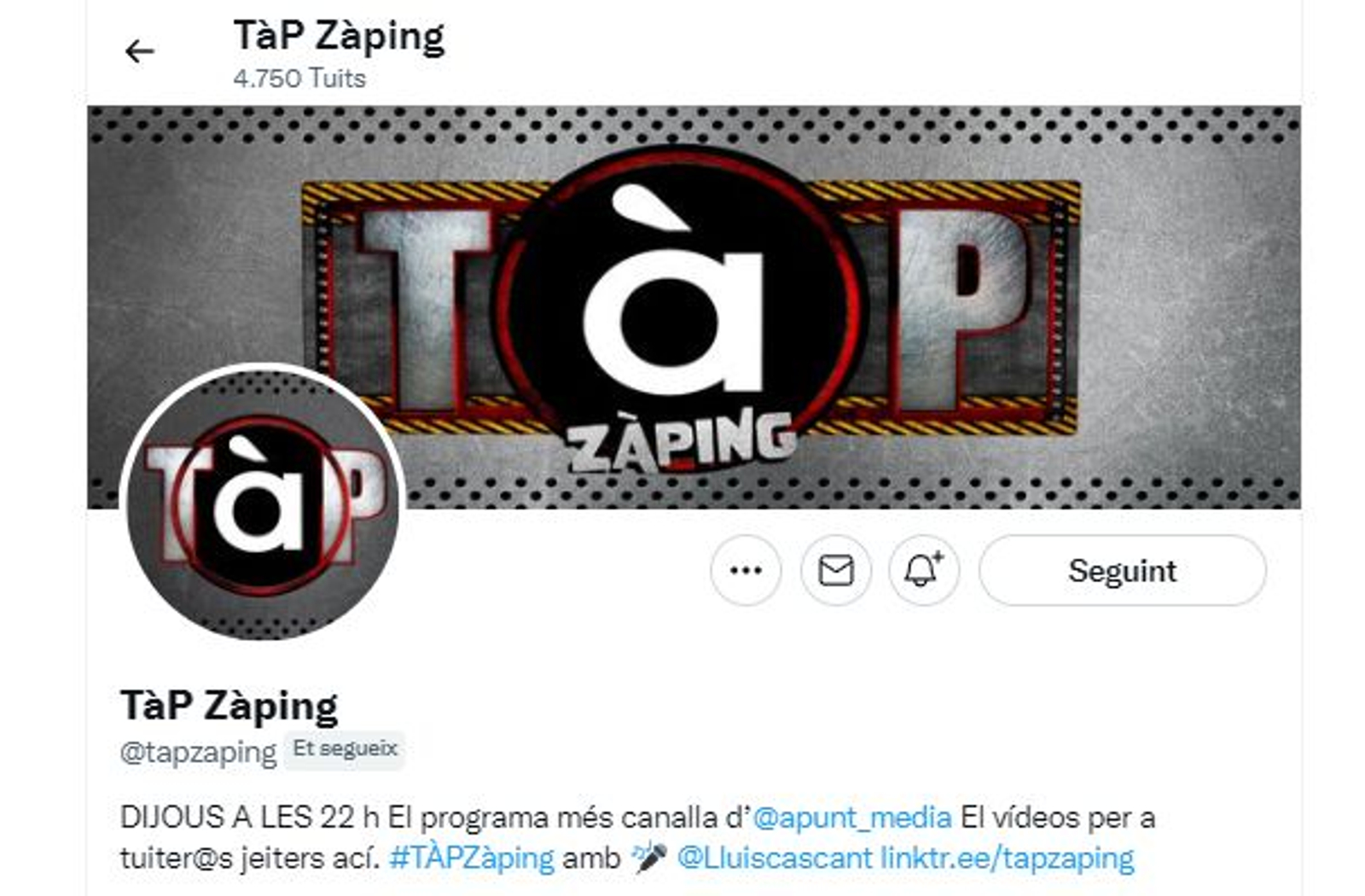 Compte de Twitter de Tàp Zaping